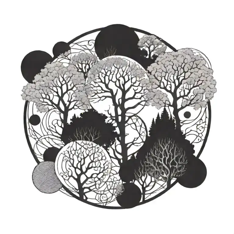 Four Circles Arranged Vertically With Trees