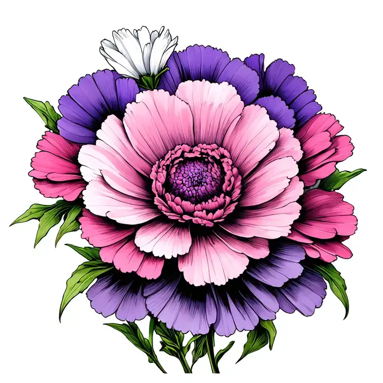 Purple Carnation Pink Cosmos White Daffodil Flowers