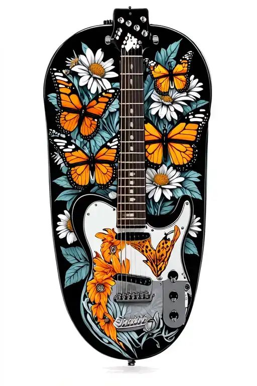 A Fender Telecaster Guitar Surrounded By Monarch Butterflies And Flowers