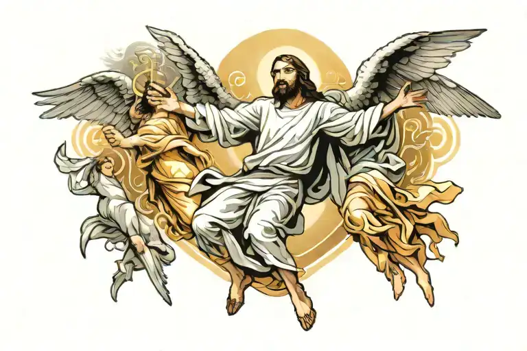 Jesus With Angles Flying Around Each Other