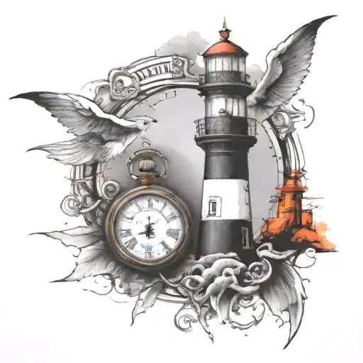 Lighthouse And Pocket Watch