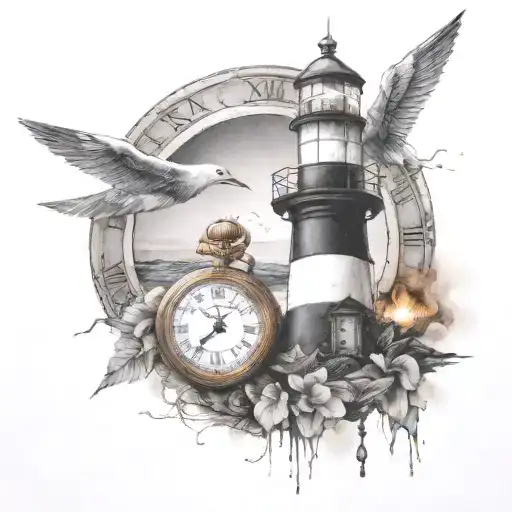 Lighthouse And Pocket Watch