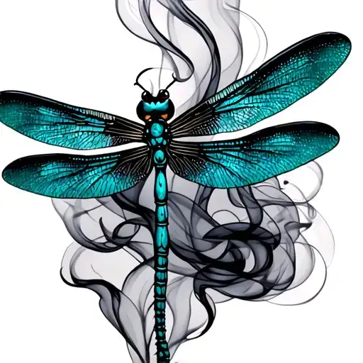 Black Teal Dragonfly Resting Smoke