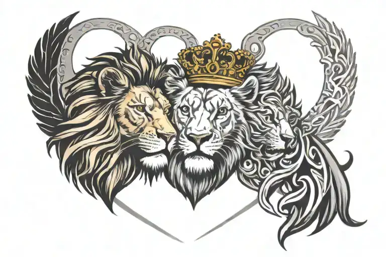 Lions Face Divided In Two With Claddagh Ring Surrounded