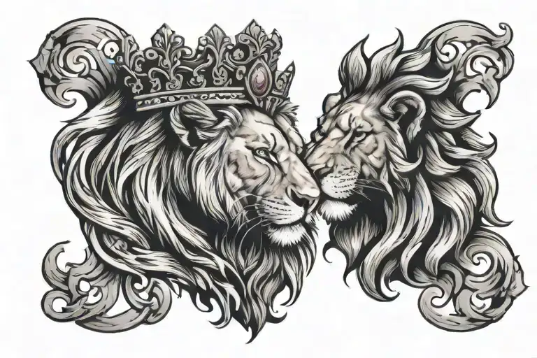 Lions Face Split In Two With Claddagh Ring Representing Good And Bad