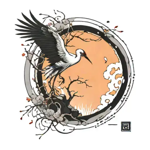One Simple Enso Zen Circle Tori And Crane Bird