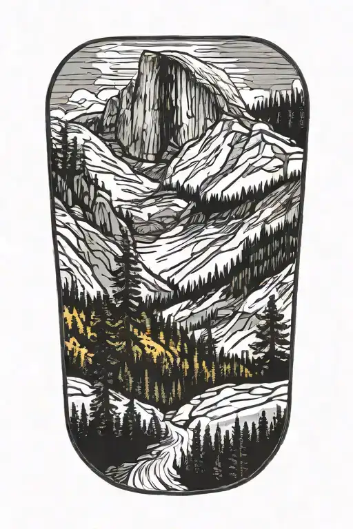 Half Dome Along John Muir Trail With Trail Going Through Forest