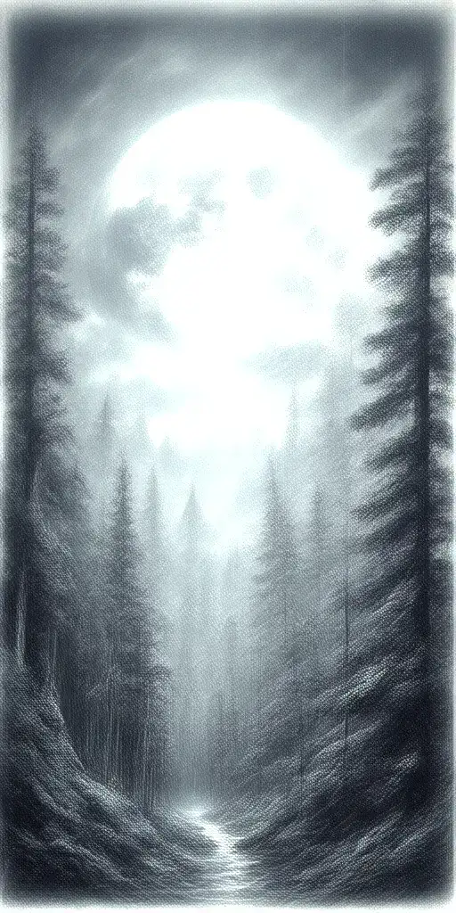 Massive Forest Landscape With Huge Moon In The Background