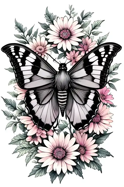 Virgo Moth Surrounded By Aster Flowers