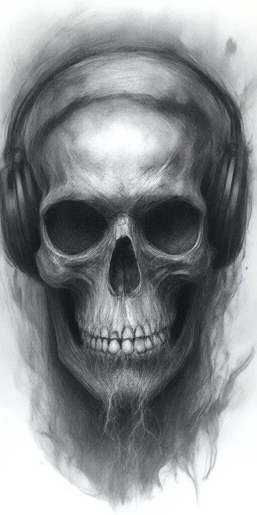 Mind Blown Skull Wearing Headphones