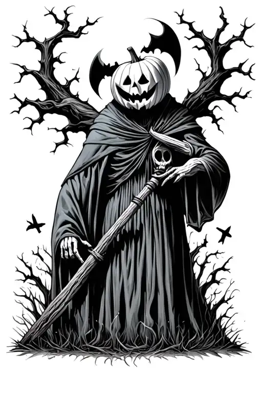 Pumpkin Head Reaper Full Body Grave Yard