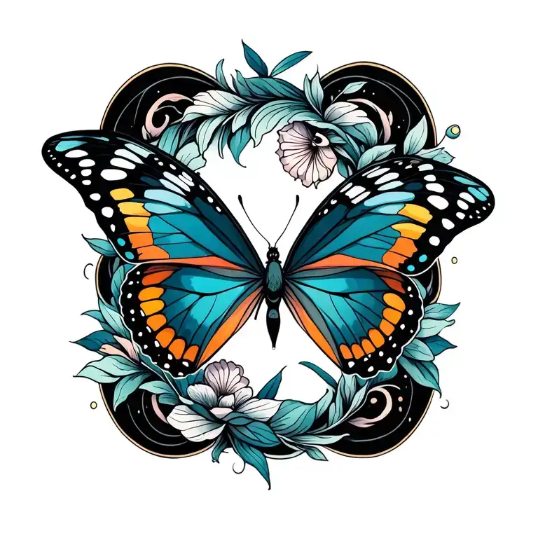 Aquarius And Pisces Butterfly Surrounded