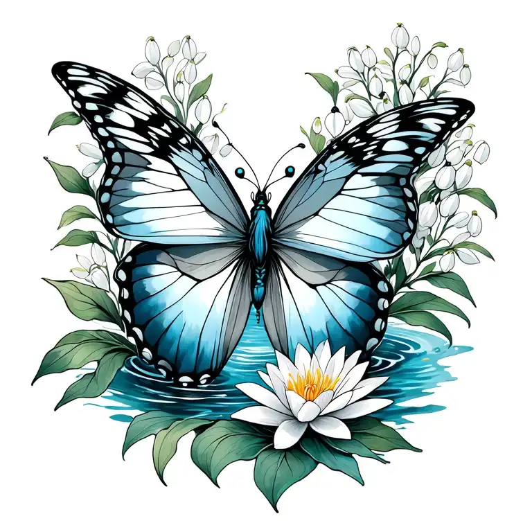 Aquarius And Pisces Butterfly Surrounded By Water And Lily Of The Valley