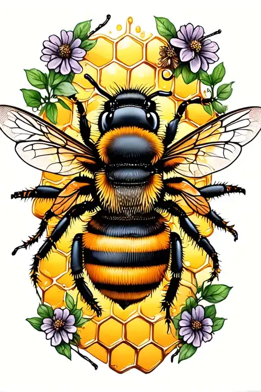 Bees With Honey Comb In The Background