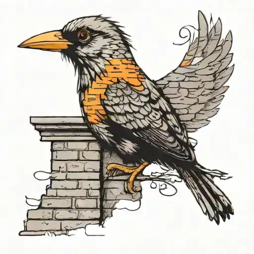 A Bird With A Quill Pen Writing A Song Lyric On A Brick Wall