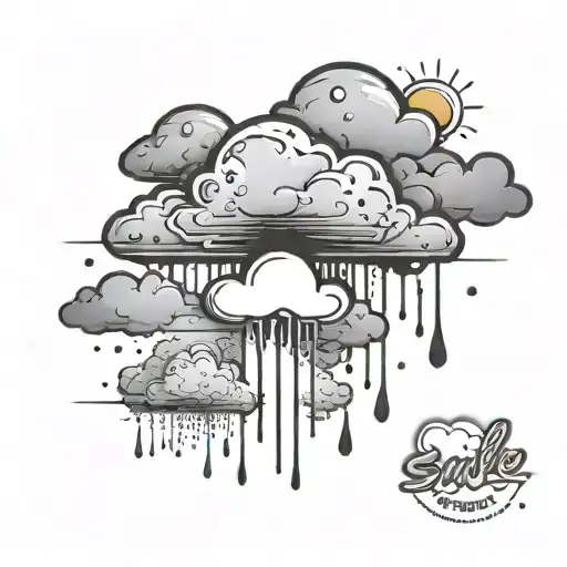 Cloud With Rain With Underneath A Umberla And A Sign Written Smile