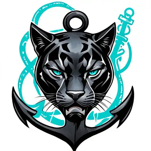 Black Panther Face With Anchor Behind