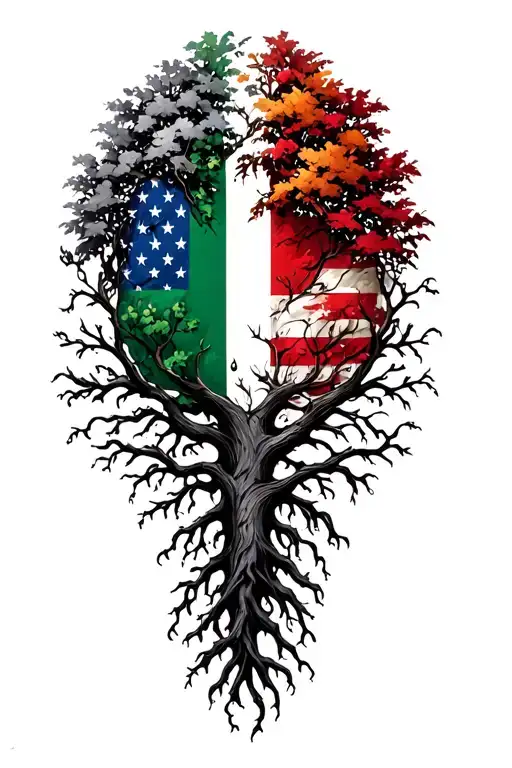 Tree Of Life With Italian And Usa Flags Merged
