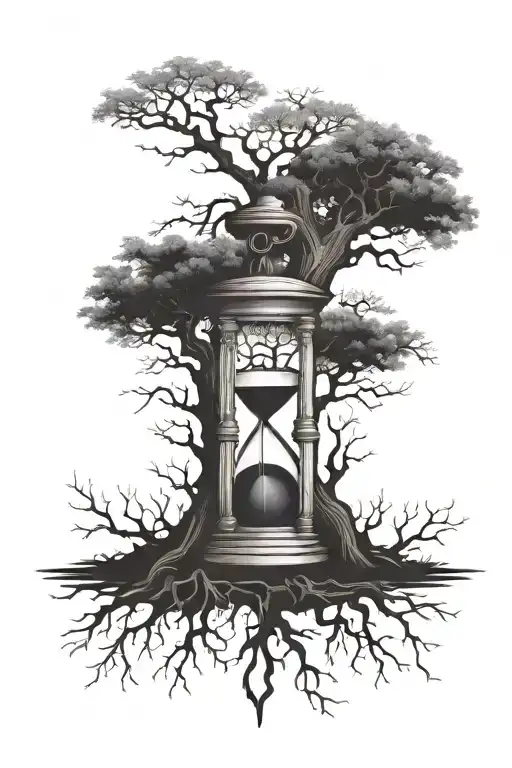 Black And Grey Oak Tree With Trunk Replaced With Hourglass