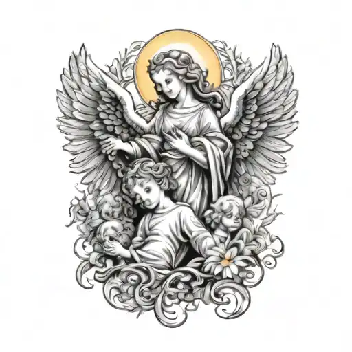 Guardian Angel Behind Children