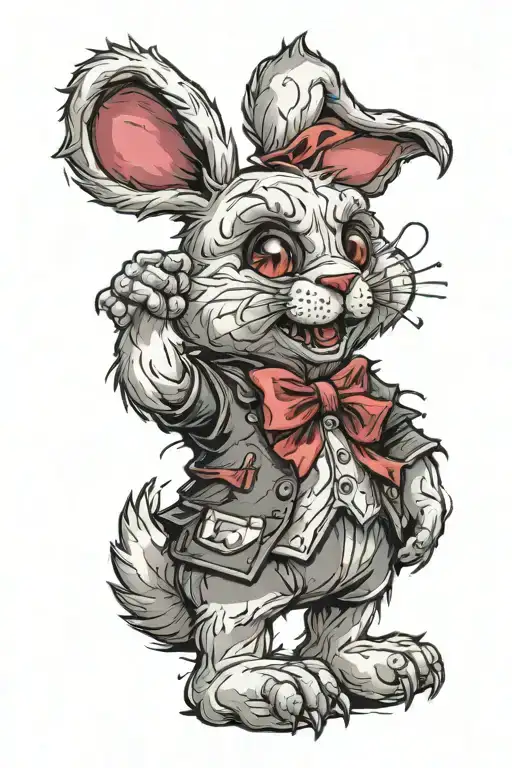 Teddy Bear That Looks Like Evil White Rabbit With Smirk Calling Alice