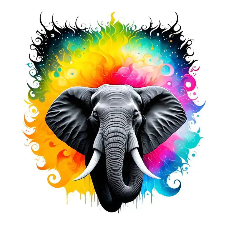 Elephant Head With Colored Aura Surrounding