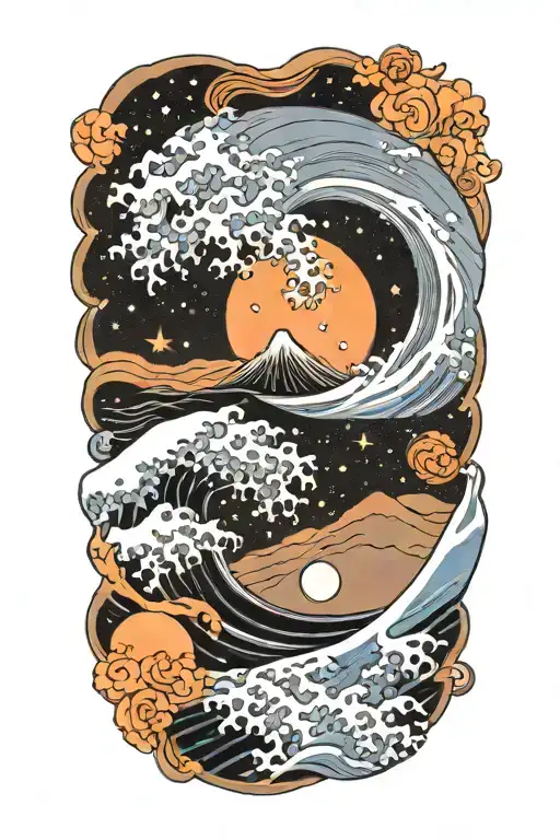 Starry Night With Leo Constellation And The Great Wave Of Kanagawa