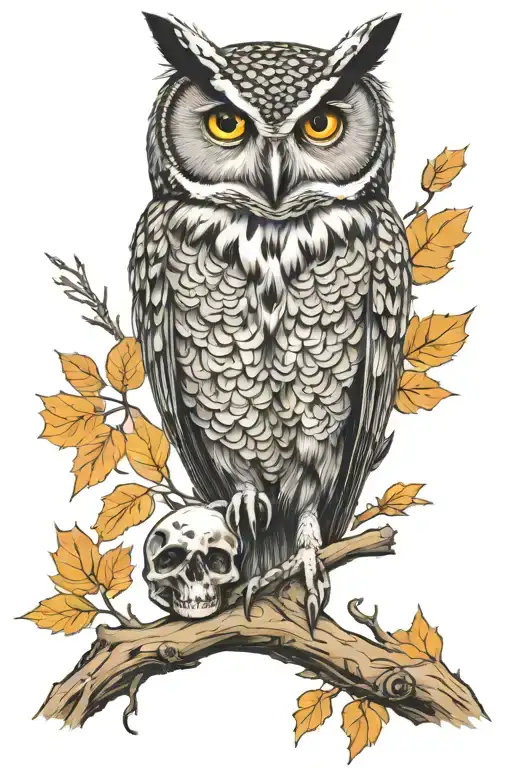 Realism Owl Perched On Skull