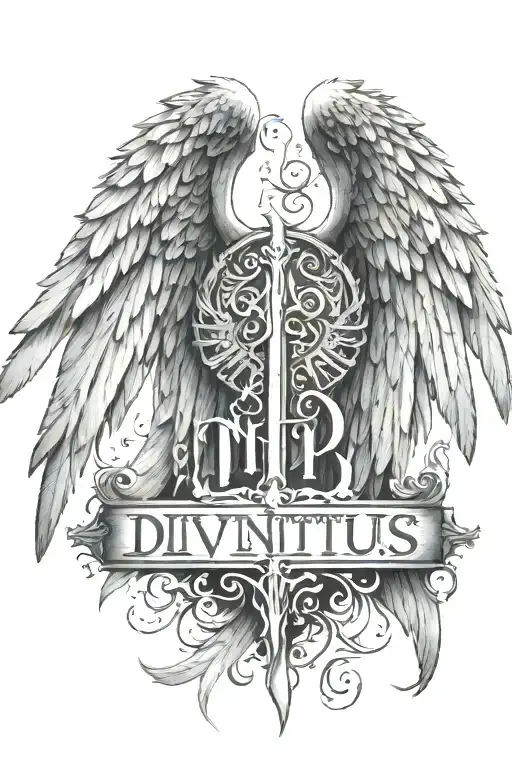 Angel Wings With The Words Divinitus Protegere
