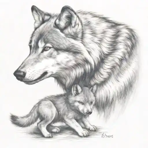 Wolf Protecting Cub Playing