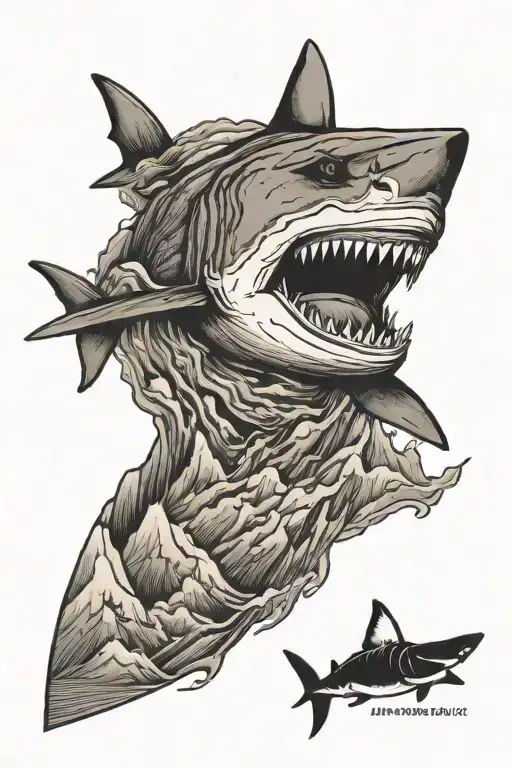 Shark Outline With Mountains Inside Of Shark Outline No Background Forearm Tattoo Simple