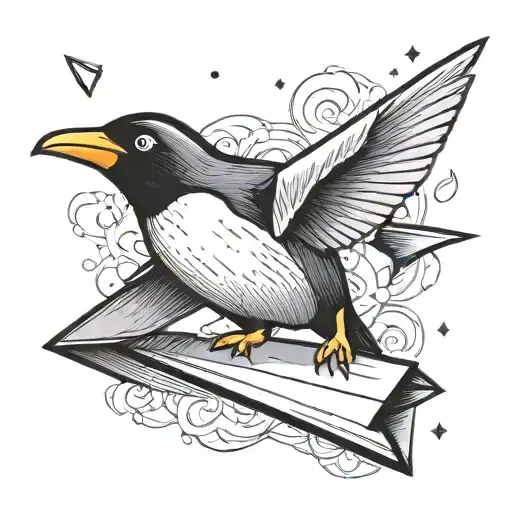 Penguin Flying A Paper Airplane