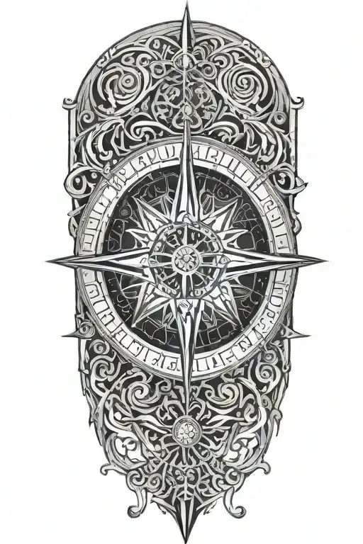 A Detailed Compass Rose With Intricate Patterns Symbolizing Strength And Direction