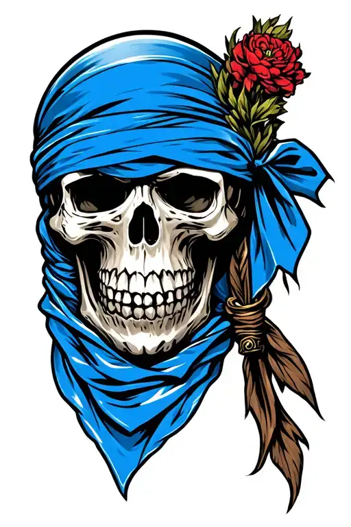 Marauder Skull With Blue Bandana Covering Face