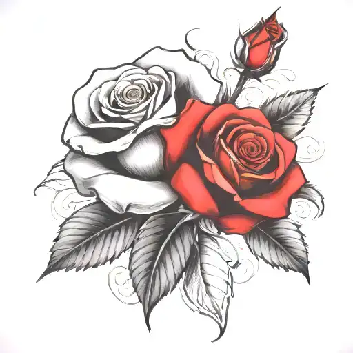 Two Rose Wrapped One Black One Red