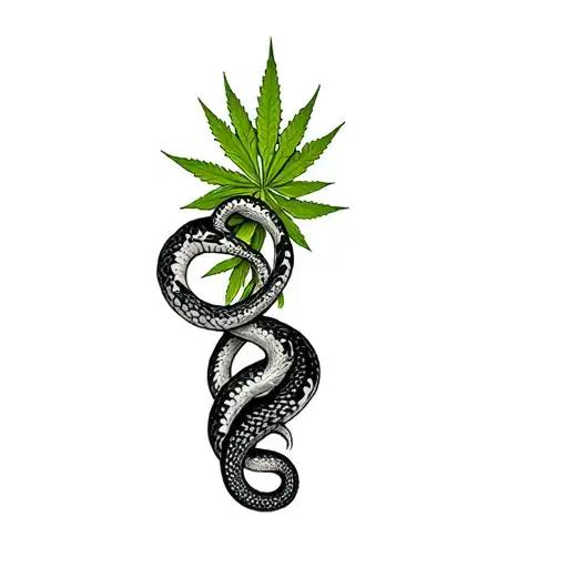 Snake Writhing In The Background Of Marijuana Leaves