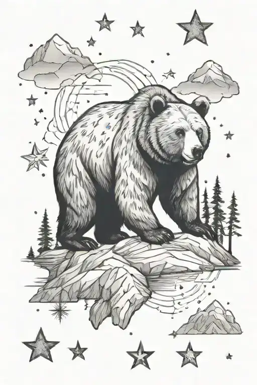 Bear With Mountains And Stars