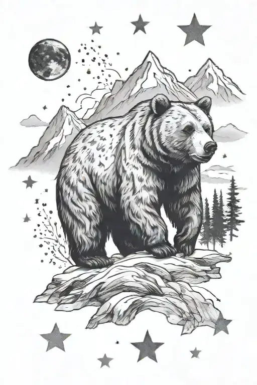 Bear With Mountains And Stars