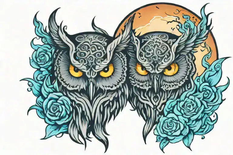 Owl Moon Flaming Skull