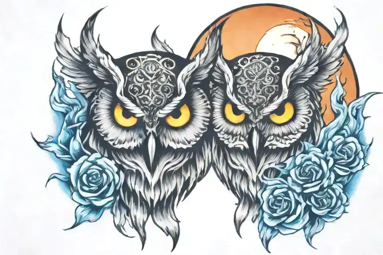 Owl Moon Flaming Skull