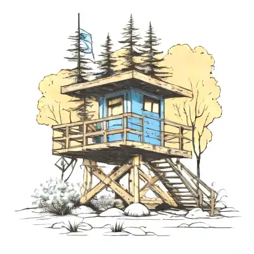 Blue Los Angeles Lifeguard Tower In Aspen Trees