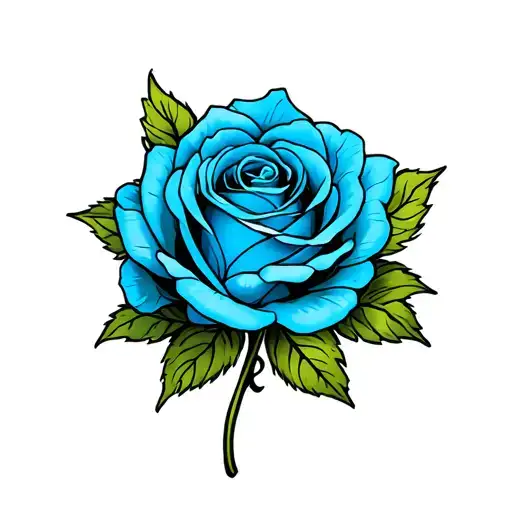 Blue Rose With Green Leaves