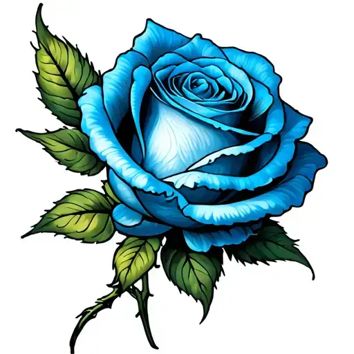 Blue Rose With Green Leaves