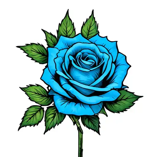 Blue Rose With Green Leaves