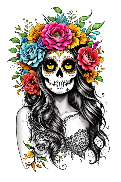 Day Of The Dead Woman Half Sleeve
