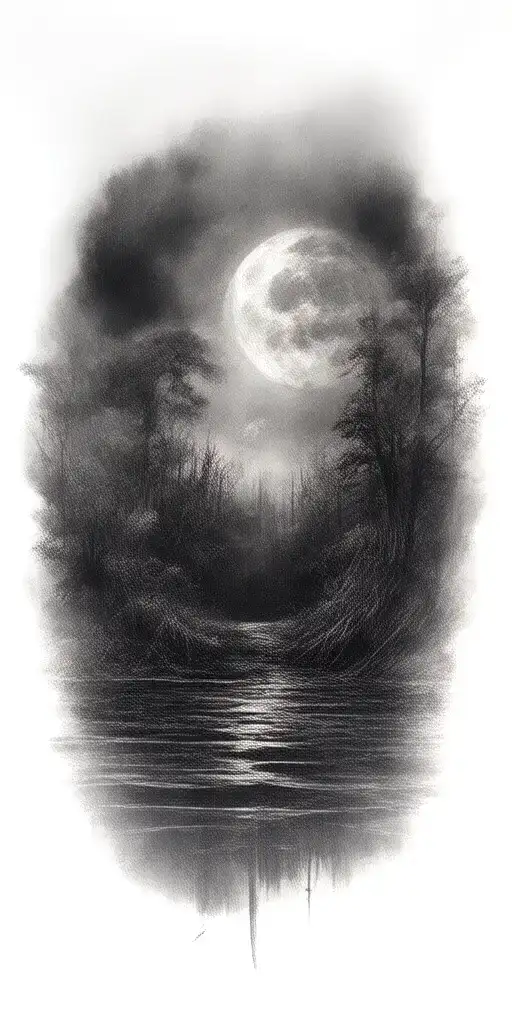 Massive Cyprus Swamp Landscape With Huge Moon In The Background