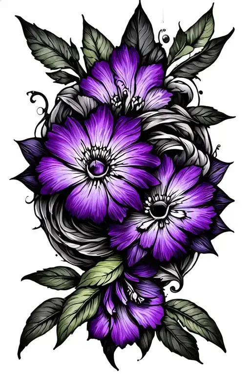 Violet Flower With Leo Zodiac Sign Intertwined