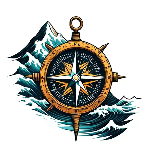 Compass Mountain And Waves Crashing In The Background