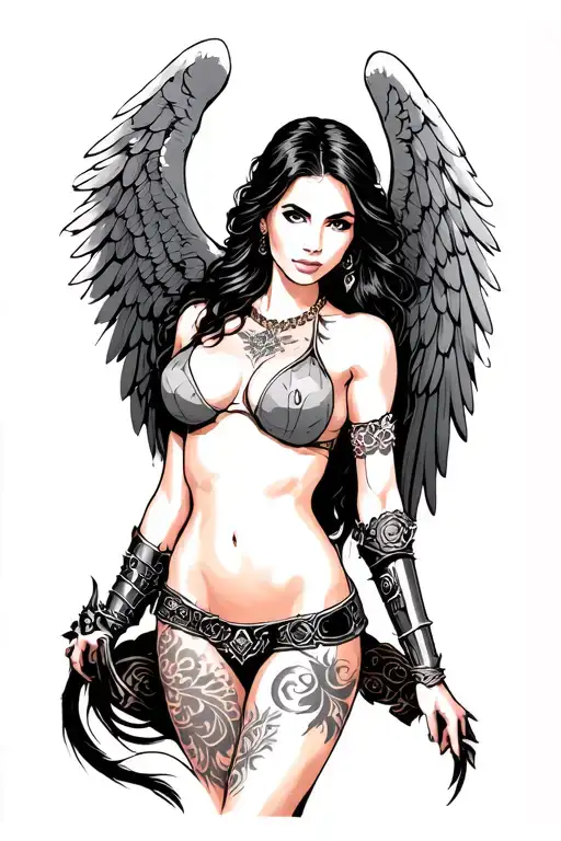 Sexy Woman Warrior Angel Wings