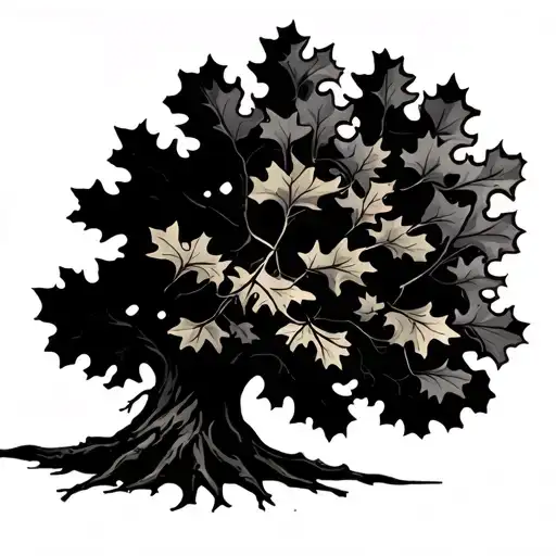 Oak Tree With American Color Leaves